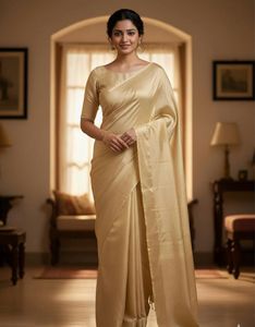 Pure Silk Saree with cream colour readymade blouse