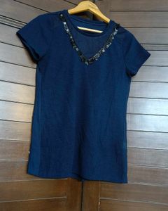 Women Blue Half Sleeve Casual Top