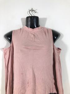 Pink Cold Shoulder Long Sleeve Top