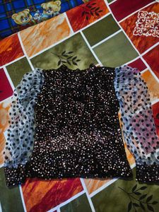 Sequined Top with Mesh Sleeves