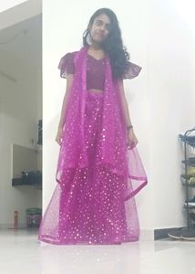 Purple Lehenga with Unstitched Choli/Blouse