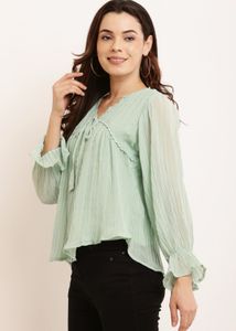 Mint Green Tie-Front Peplum Blouse