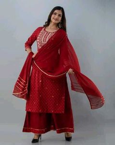 Red Embroidered Kurta Palazzo Suit
