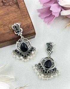 German Silver Oversized Stone  Studs Earrings