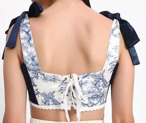 Printed Tie-Shoulder Crop Top