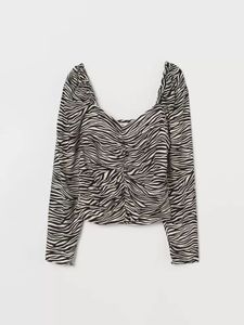H&M Zebra Print Ruched Puff Sleeve Top