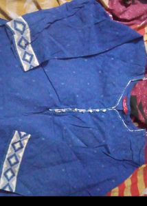 Blue Printed Cotton Kurta Pyjama Combo