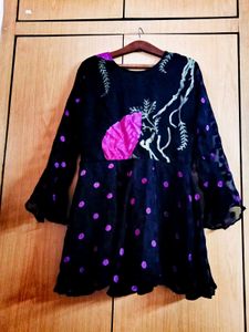 Elegant Midnight Bloom – Flared Mini Dress