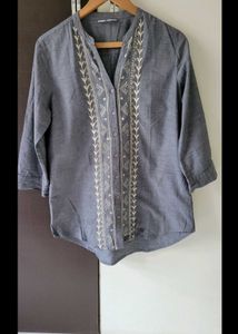 Embroidered Grey Tunic Top
