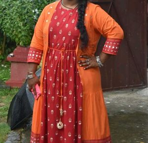 Pink &amp; Orange Anarkali Suit