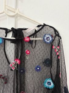 Floral Embroidered Mesh Top