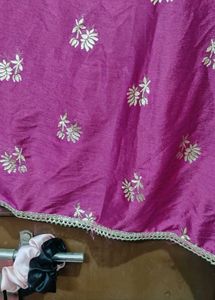 Magenta Dupatta with Silver Embroidery
