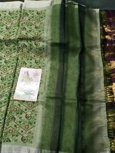 BrandNew Green AjrakhDigitalPrint Saree WithBlous