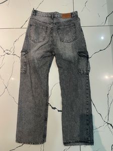 Grey/black Wash Denim Cargo Pants