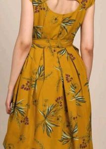 Mustard Colour Fit And Flare Dress