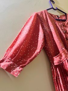 Pink Polka Dot Pleated Dress