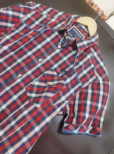 Red🔴 &amp; Navy Blue Check Printed Shirt For 38 Chest