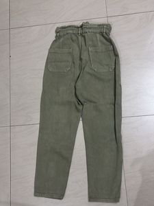 Olive Green Paper Bag Waist Pants