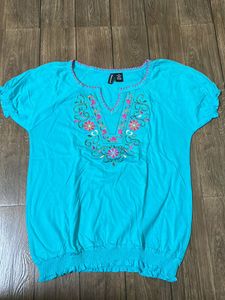 Cyan Embroidery Top