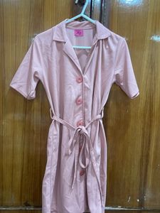 A Subtle Peach Color Collared T Shirt Dress
