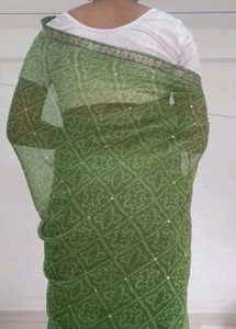 Lime Green Bandhani Saree