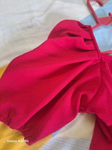 Pink Puff Sleeve Top and Black Jeans