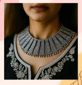 Oxidised Silver Tone Statement Necklace