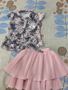 Cute Floral Top &amp; Pink Skirt Set