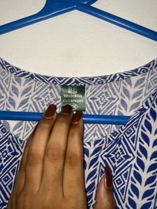 Blue &amp; White Patterned Sleeveless Dress