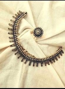 silver oxidised neckpiece and ring💍
