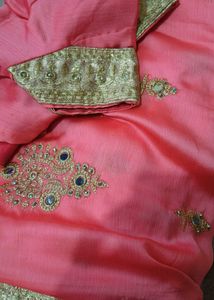 Elegant Pink Mirror Work Saree