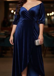 Elegant Blue Velvet Dress