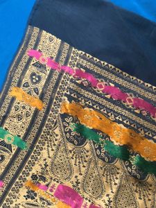 Pure Handloom Satin Silk Saree Blue Colour