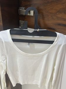 White Ribbed Long Sleeve Top