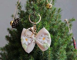 Hand Embroidered Bow Keychain