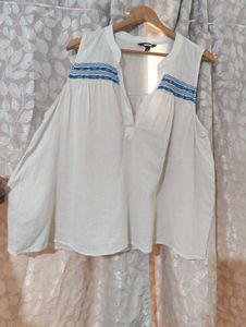 White Embroidered Sleeveless Top