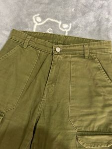 Olive Green Cargo Pants+Wide Leg Blue Denim Pant