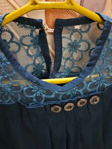 Elegant Blue Lace Detail Top