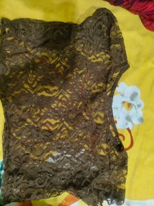 Lace Sheer Crop Top In Brow Colour