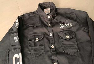 Stylish Black Graphic Denim Shirt, M Size