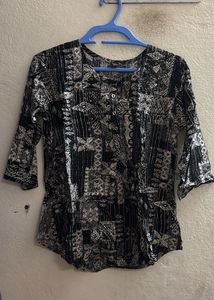 Maroon And Black Print Button Up Combo
