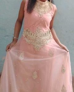 Neck Work Peach Gown