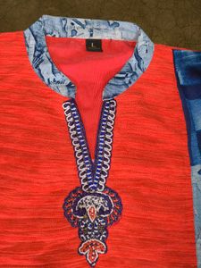 Elegant Red &amp; Blue Printed Kurti with Embroidered
