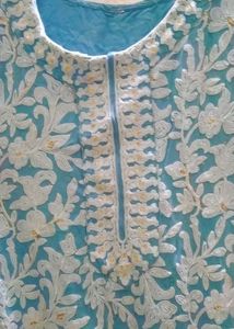 Beautiful Sky Blue Embroidered Kurti