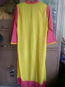 Yellow, Straight,embroidered Kurti.