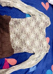 Tan Brown Net Top