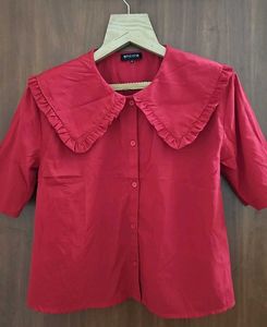 Red Ruffle Collar Top
