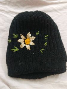 Floral Embroidered Knit Beanie
