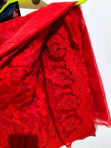 Fancy Beautiful Red Saree With Blouse