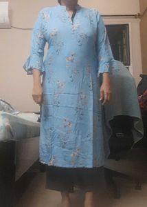 Blue Floral Kurta side cuts available no flaws
